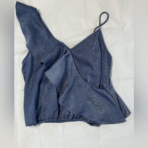 Donna Mizani Small blue shimmery Asymmetrical Blue Ruffle  elastic hem.